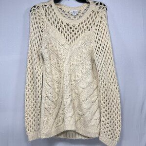 Chunky Cable Knit Bar III Ivory Cream Crochet Sweater L Large